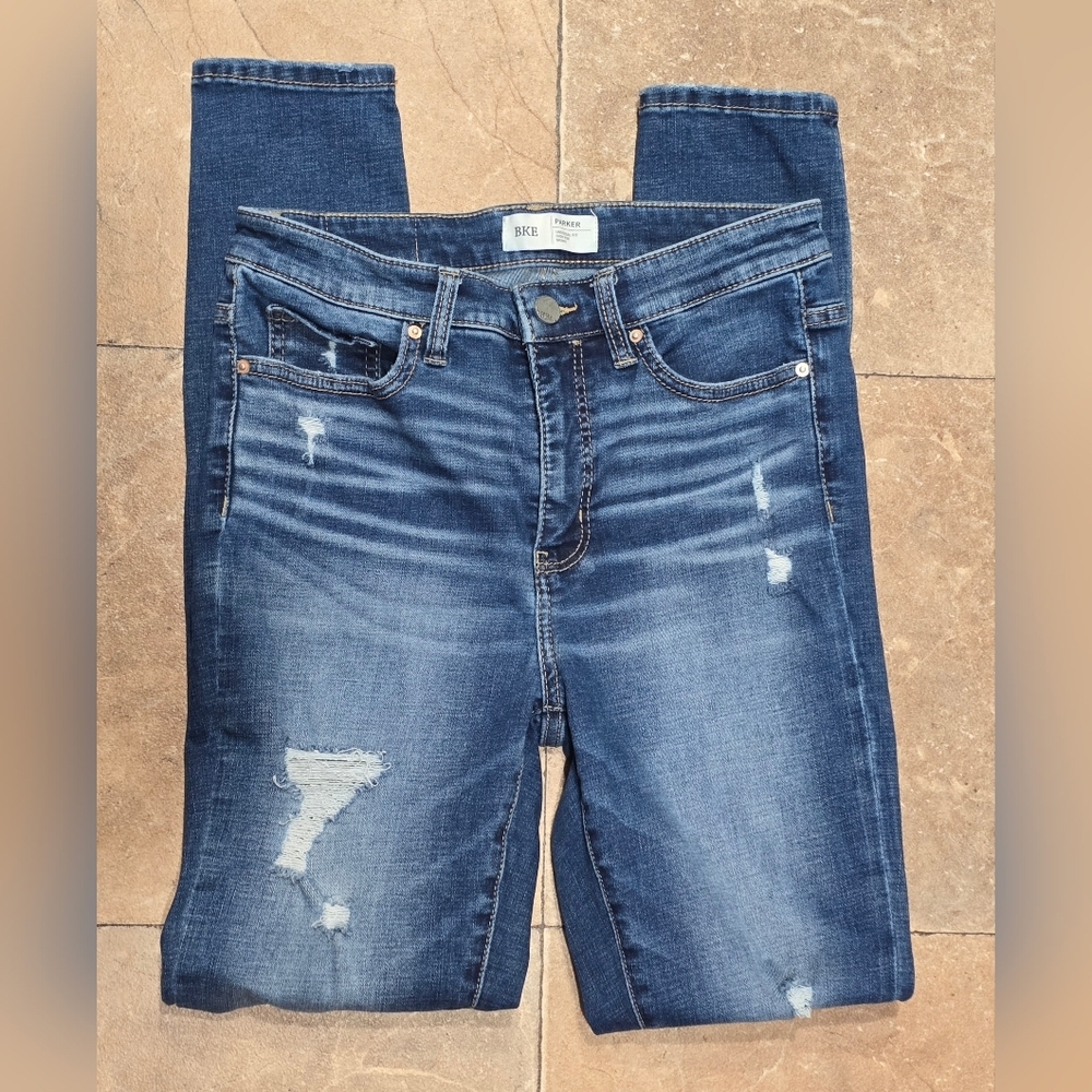 BKE Parker Distressed High Rise Skinny Blue Jeans Size 26 - Picture 4 of 12